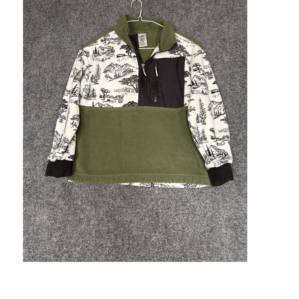 Member's Mark Half Zip Fleece Pullover Kids Size 8 Green Mountain Print Graphic